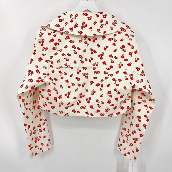 Self-Portrait Ditsy Floral Canvas Cream Red Oversized Crop Jacket Womens US XS - Picture 8 of 12